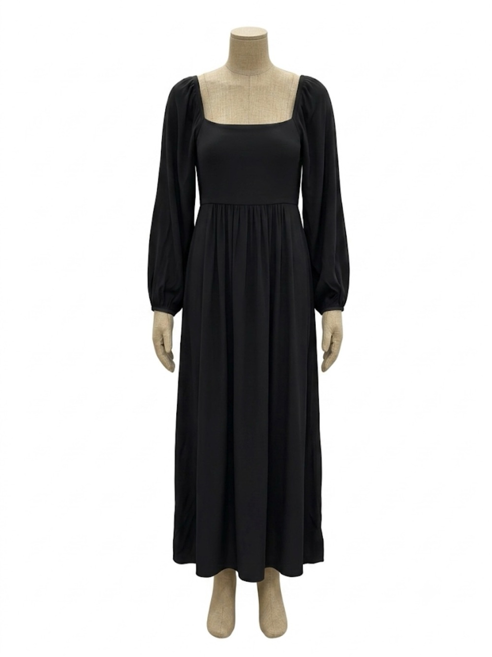 Old Navy Womens XL Black Smocked Long Sleeve Square Neck Maxi Pockets Side Slit